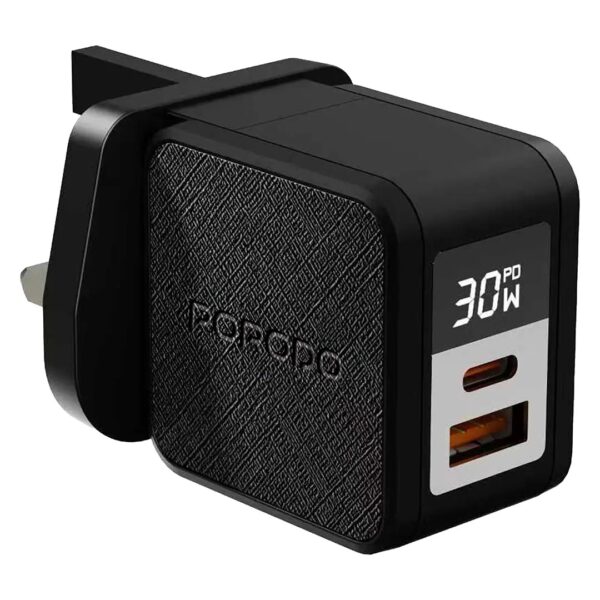 شاحن جداري مع شاشة رقمية porodo 30W